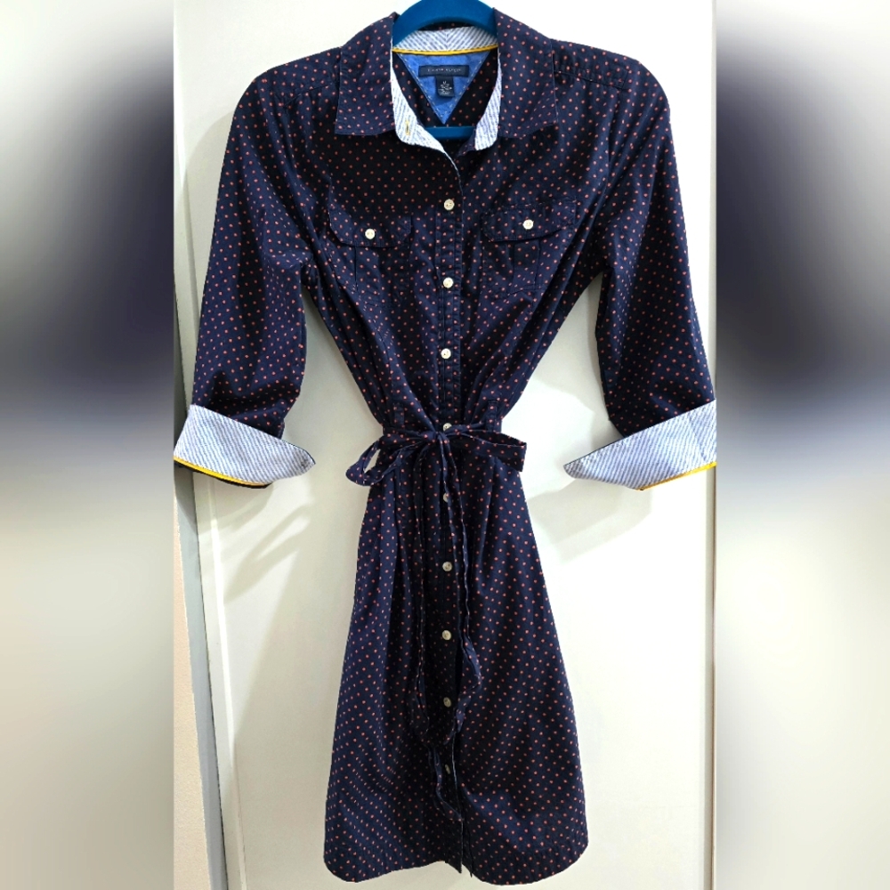 Navy Polka Dot Shirt Dress